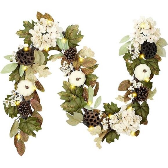 Fall Garland with Lights, 6 ft Artificial Autumn Harvest Garland - Picture 7 of 7